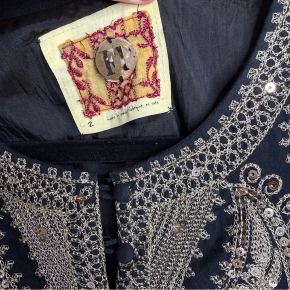 Free People Black Dress with Gold Embroidery and sequins size 2 - Picture 5 of 14